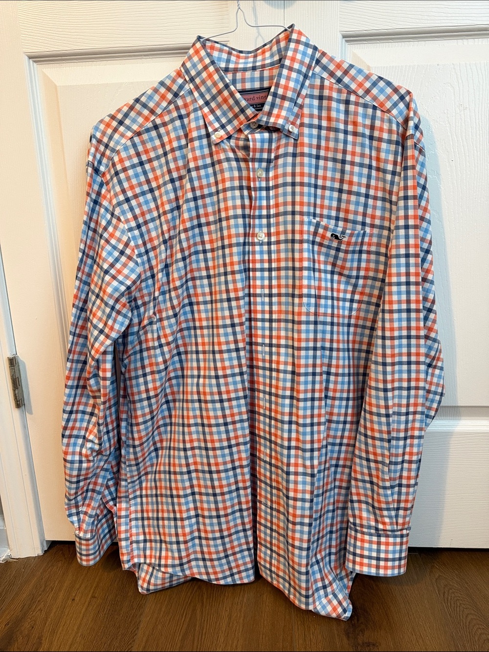 Vineyard Vines Men's Button-Down Shirt in Blue & Orange Plaid